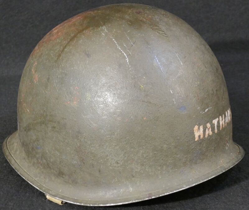 WWII US Navy M1 Helmet - Navy Cross Lt Commander Amos Hathaway - Taffy 3 - Destroyer U.S.S. HEERMANN (DD-532) - Battle off Samar Island 1944 - Very Rare - Image 7