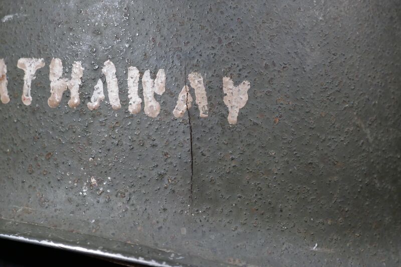 WWII US Navy M1 Helmet - Navy Cross Lt Commander Amos Hathaway - Taffy 3 - Destroyer U.S.S. HEERMANN (DD-532) - Battle off Samar Island 1944 - Very Rare - Image 11