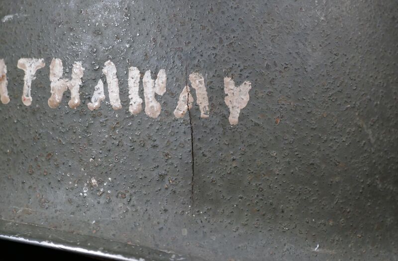 WWII US Navy M1 Helmet - Navy Cross Lt Commander Amos Hathaway - Taffy 3 - Destroyer U.S.S. HEERMANN (DD-532) - Battle off Samar Island 1944 - Very Rare - Image 10
