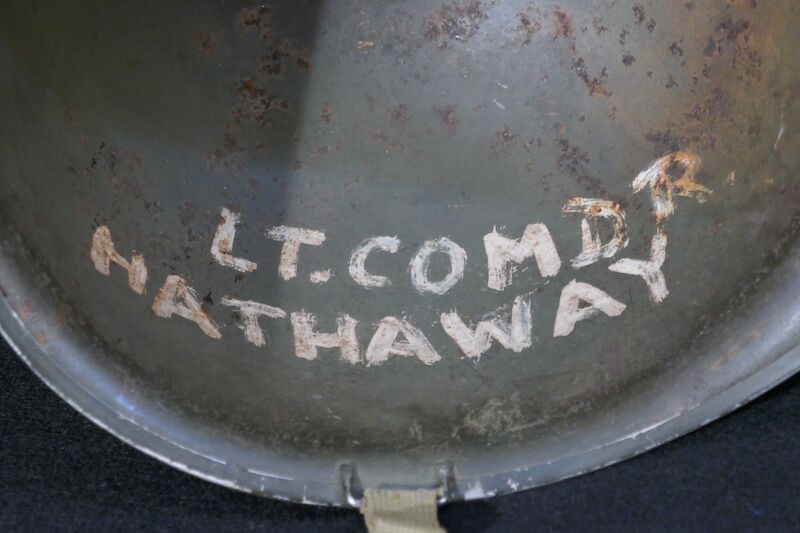WWII US Navy M1 Helmet - Navy Cross Lt Commander Amos Hathaway - Taffy 3 - Destroyer U.S.S. HEERMANN (DD-532) - Battle off Samar Island 1944 - Very Rare - Image 25