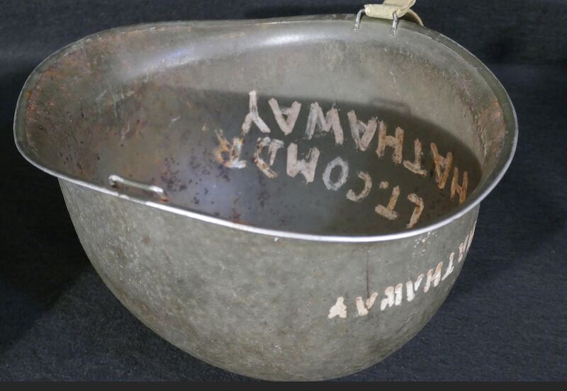 WWII US Navy M1 Helmet - Navy Cross Lt Commander Amos Hathaway - Taffy 3 - Destroyer U.S.S. HEERMANN (DD-532) - Battle off Samar Island 1944 - Very Rare - Image 32