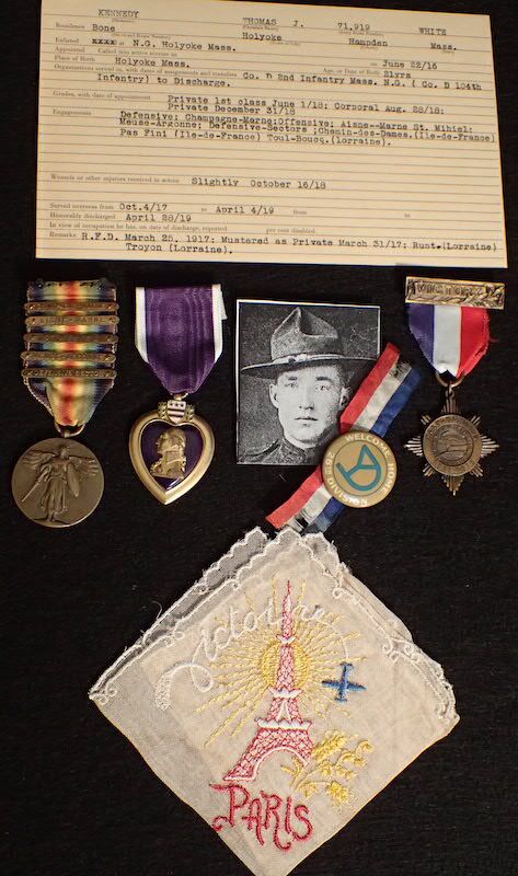 WWI US Army AEF Grouping - Private Thomas J Kennedy - 26 Division - 2nd Infantry Mass (104th Infantry) - Purple Heart - Aisne Marne- St Mihiel - Meuse Argonne