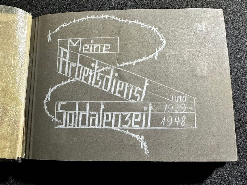 WWII German R.A.D Photo Album - Abteilung 2/20 Rosenberg West Prussia - Ship Robert Ley - Bismarck - Artillerie Regiment 23 Potsdam-Nedlitz - Anti Aircraft Mg34 - Captured Helmets - STUG III - Russian Front - Image 5