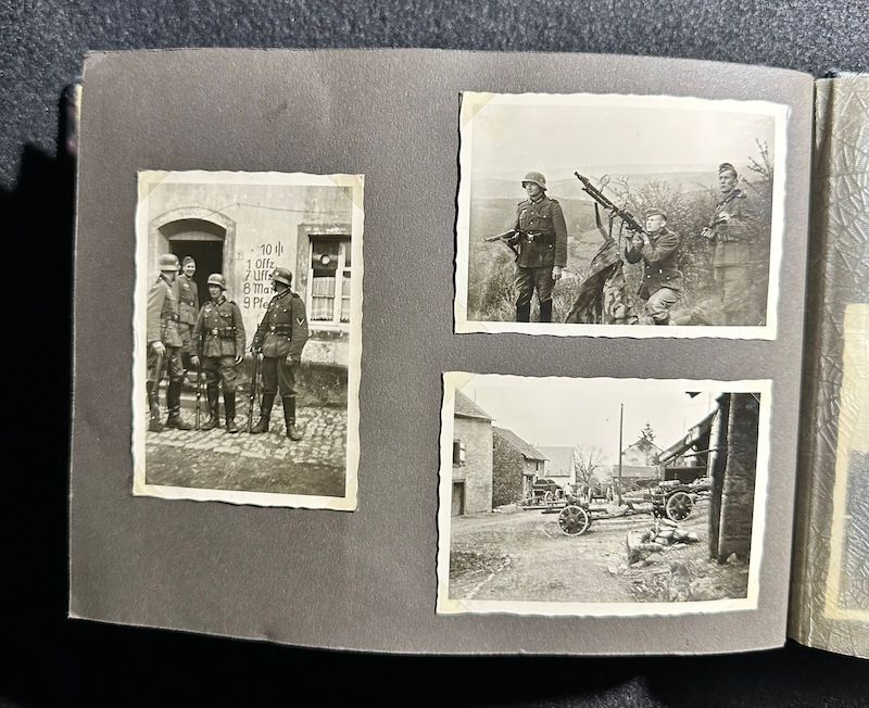 WWII German R.A.D Photo Album - Abteilung 2/20 Rosenberg West Prussia - Ship Robert Ley - Bismarck - Artillerie Regiment 23 Potsdam-Nedlitz - Anti Aircraft Mg34 - Captured Helmets - STUG III - Russian Front - Image 42