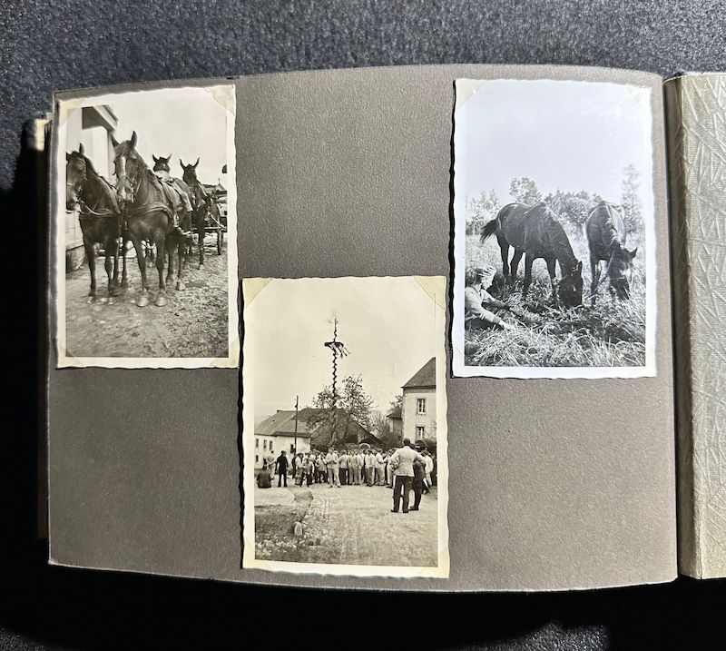 WWII German R.A.D Photo Album - Abteilung 2/20 Rosenberg West Prussia - Ship Robert Ley - Bismarck - Artillerie Regiment 23 Potsdam-Nedlitz - Anti Aircraft Mg34 - Captured Helmets - STUG III - Russian Front - Image 44