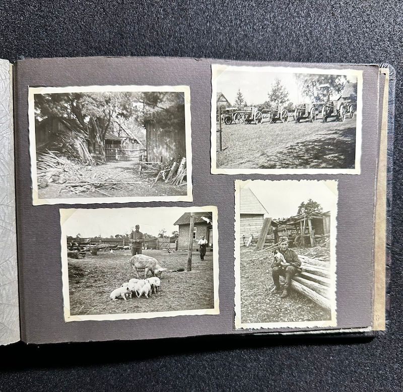 WWII German R.A.D Photo Album - Abteilung 2/20 Rosenberg West Prussia - Ship Robert Ley - Bismarck - Artillerie Regiment 23 Potsdam-Nedlitz - Anti Aircraft Mg34 - Captured Helmets - STUG III - Russian Front - Image 49