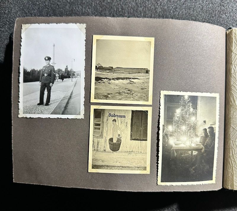 WWII German R.A.D Photo Album - Abteilung 2/20 Rosenberg West Prussia - Ship Robert Ley - Bismarck - Artillerie Regiment 23 Potsdam-Nedlitz - Anti Aircraft Mg34 - Captured Helmets - STUG III - Russian Front - Image 52