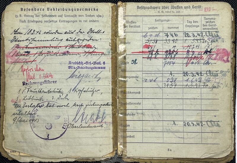 WWII German Army Soldbuch - Obergefreiter Ferdinand Offermanns - Panzer Aufklärungs Abteilung 116 "Windhund/Greyhound Division” - Sdkfz 234 Puma - Panzer Recon - Battle of the Bulge - Battle of the Hürtgen Forest - Ruhr Pocket - Captured by US Troops in 1945 - Rare - Image 10