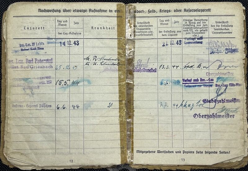 WWII German Army Soldbuch - Obergefreiter Ferdinand Offermanns - Panzer Aufklärungs Abteilung 116 "Windhund/Greyhound Division” - Sdkfz 234 Puma - Panzer Recon - Battle of the Bulge - Battle of the Hürtgen Forest - Ruhr Pocket - Captured by US Troops in 1945 - Rare - Image 14