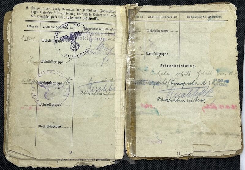 WWII German Army Soldbuch - Obergefreiter Ferdinand Offermanns - Panzer Aufklärungs Abteilung 116 "Windhund/Greyhound Division” - Sdkfz 234 Puma - Panzer Recon - Battle of the Bulge - Battle of the Hürtgen Forest - Ruhr Pocket - Captured by US Troops in 1945 - Rare - Image 17