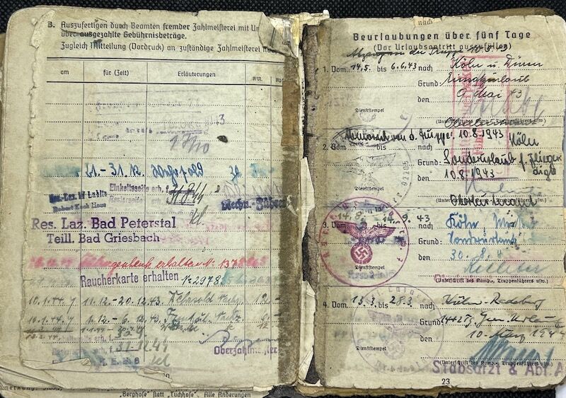 WWII German Army Soldbuch - Obergefreiter Ferdinand Offermanns - Panzer Aufklärungs Abteilung 116 "Windhund/Greyhound Division” - Sdkfz 234 Puma - Panzer Recon - Battle of the Bulge - Battle of the Hürtgen Forest - Ruhr Pocket - Captured by US Troops in 1945 - Rare - Image 18