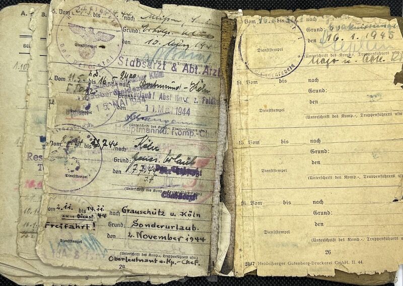 WWII German Army Soldbuch - Obergefreiter Ferdinand Offermanns - Panzer Aufklärungs Abteilung 116 "Windhund/Greyhound Division” - Sdkfz 234 Puma - Panzer Recon - Battle of the Bulge - Battle of the Hürtgen Forest - Ruhr Pocket - Captured by US Troops in 1945 - Rare - Image 19