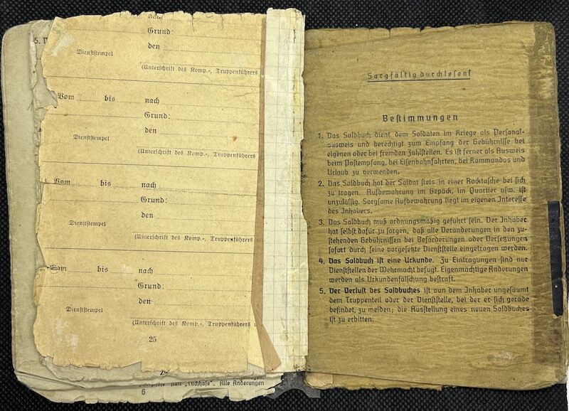 WWII German Army Soldbuch - Obergefreiter Ferdinand Offermanns - Panzer Aufklärungs Abteilung 116 "Windhund/Greyhound Division” - Sdkfz 234 Puma - Panzer Recon - Battle of the Bulge - Battle of the Hürtgen Forest - Ruhr Pocket - Captured by US Troops in 1945 - Rare - Image 21