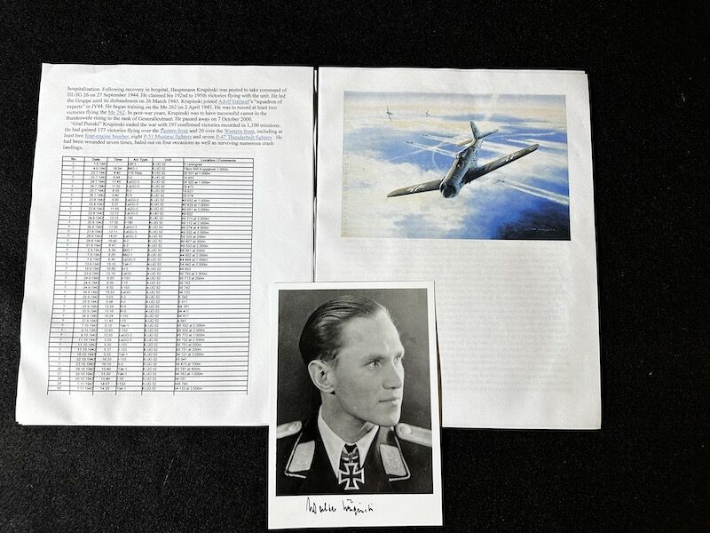 Post War Signed Photo - Lt General Walter "Graf Punski" Krupinski - Knight`s Cross with Oak Leaves - ME262 Ace - Over 190 Victories - Certified 151/210 Joint Services Charities Consortium - Rare