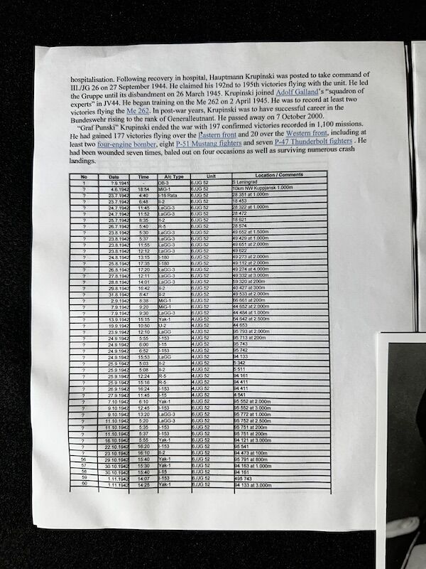 Post War Signed Photo - Lt General Walter "Graf Punski" Krupinski - Knight`s Cross with Oak Leaves - ME262 Ace - Over 190 Victories - Certified 151/210 Joint Services Charities Consortium - Rare - Image 5