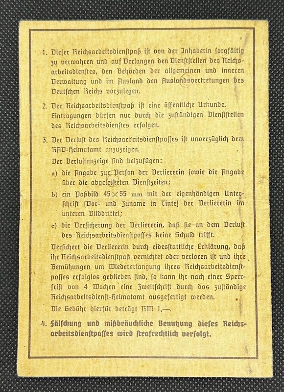 WWII German Reichsarbeitsdienst ID - RAD Arbeitsmaid Alice Bittermann - 1941 Magdeburg - Image 3