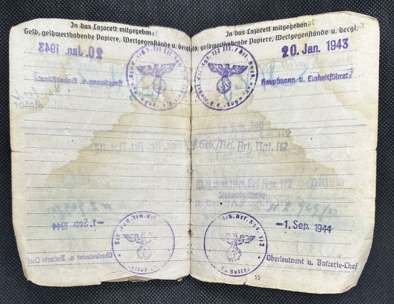 WWII German Army Wehrmacht Soldbuch Set - Wachtmeister Ehrlich - Italy & Slovenia - Gebirgsjäger Artillerie Regiment 1088 - Division 188 - Partisan Action - Hidden Award - Image 16