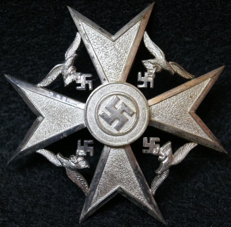 WWII German Spanish Cross in Silver w/o Swords Maker Marked LDO Code "L/15" Otto Schickle, Pforzheim. Tombac 327 Awarded Rare Medal