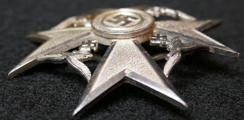 WWII German Spanish Cross in Silver w/o Swords Maker Marked LDO Code "L/15" Otto Schickle, Pforzheim. Tombac 327 Awarded Rare Medal - Image 4