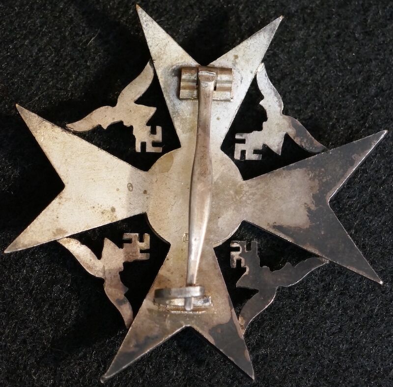 WWII German Spanish Cross in Silver w/o Swords Maker Marked LDO Code "L/15" Otto Schickle, Pforzheim. Tombac 327 Awarded Rare Medal - Image 3