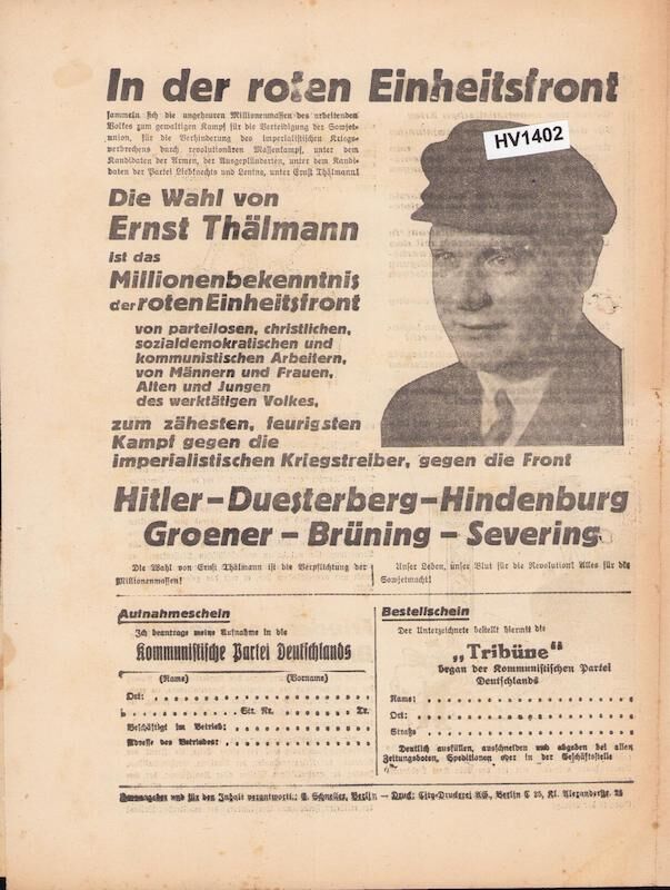 Original KPD 1932 Elections Propaganda - Ernst Thälmann - Red United Front - 4 Pages - Very Rare