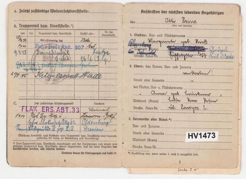 Original WWII Luftwaffe Soldbuch - Stabsintendant Otto Heine - Truppensonderdienst (TSD)Â - Kampfeinheit Tietze April 1945 - Image 8