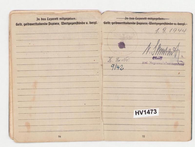 Original WWII Luftwaffe Soldbuch - Stabsintendant Otto Heine - Truppensonderdienst (TSD)Â - Kampfeinheit Tietze April 1945 - Image 14