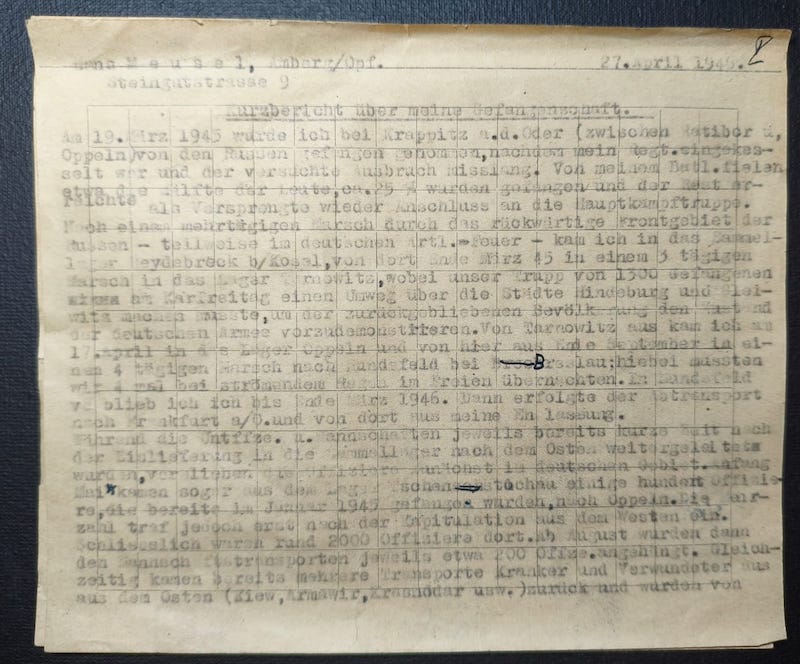 Original WWII German Wehrmacht Soldbuch - Stabsintendant Meusel - Landeschutzen Batl 822 (Prag) - POW Diary - Fully Translated - Incredible Story - Rare - Image 23