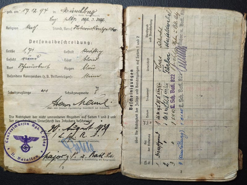 Original WWII German Wehrmacht Soldbuch - Stabsintendant Meusel - Landeschutzen Batl 822 (Prag) - POW Diary - Fully Translated - Incredible Story - Rare - Image 5