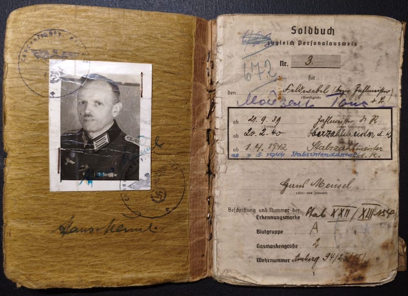 Original WWII German Wehrmacht Soldbuch - Stabsintendant Meusel - Landeschutzen Batl 822 (Prag) - POW Diary - Fully Translated - Incredible Story - Rare