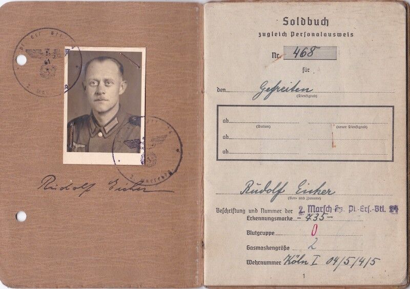 WWII German Wehrmacht Soldbuch ID - Gefreiter Rudolf Eicher - Einweisungs Abteilung 1008 - West Wall Medal - Minty Soldbuch!