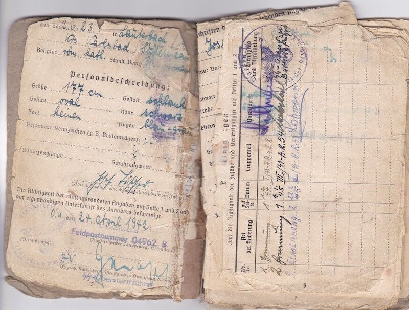 WWII German Waffen-SS Soldbuch ID - SS Rottenführer Josef Tischer - SS Panzer Artillerie Regiment " Das Reich " - SS Artillerie Regiment 54 - Nederland - Kurland 1944 - SS Artillerie Regiment 23 - Oder / Halbe 1945 - POW - Rare unit! - Image 4