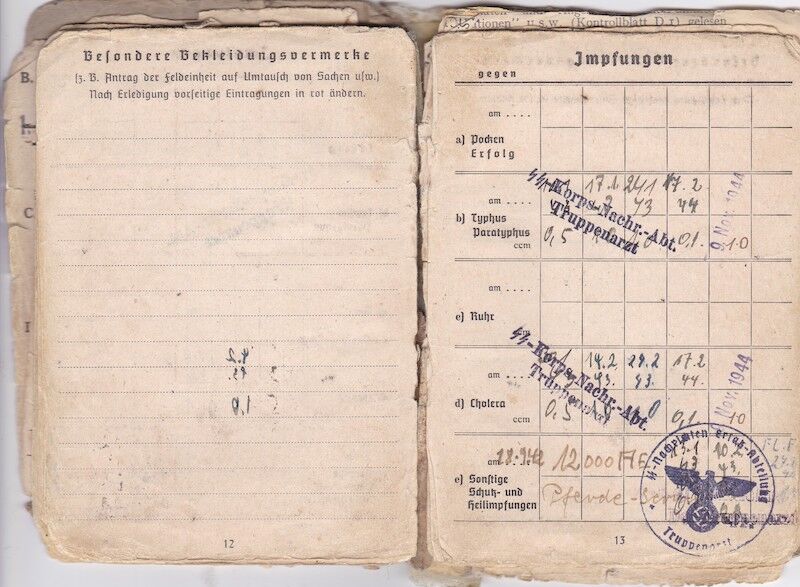 WWII German Waffen-SS Soldbuch ID - SS Rottenführer Josef Tischer - SS Panzer Artillerie Regiment " Das Reich " - SS Artillerie Regiment 54 - Nederland - Kurland 1944 - SS Artillerie Regiment 23 - Oder / Halbe 1945 - POW - Rare unit! - Image 14