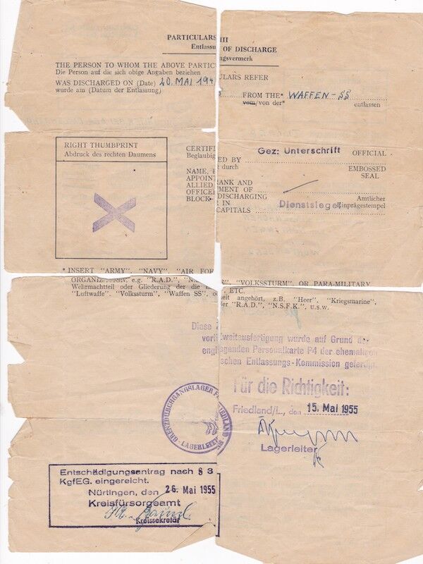 WWII German Waffen-SS Soldbuch ID - SS Rottenführer Josef Tischer - SS Panzer Artillerie Regiment " Das Reich " - SS Artillerie Regiment 54 - Nederland - Kurland 1944 - SS Artillerie Regiment 23 - Oder / Halbe 1945 - POW - Rare unit! - Image 24