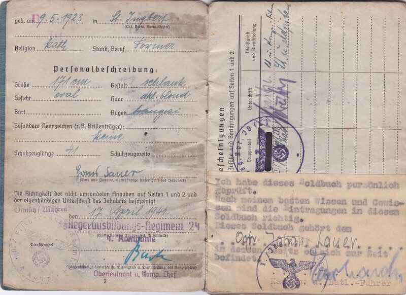 WWII German Luftwaffe Soldbuch ID - Obergefr Johann Lauer - Jäger Regiment 28 (L) - 14. Feld-Division (L) - 20. Gebirgs-Armee - Wehrmachtsbefehlsstelle Norwegen - Image 4
