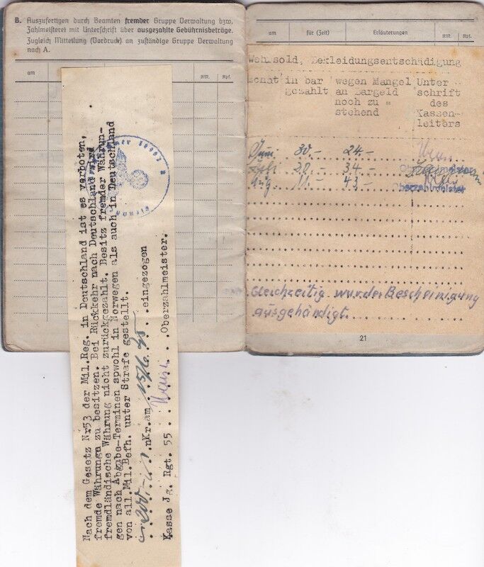 WWII German Luftwaffe Soldbuch ID - Obergefr Johann Lauer - Jäger Regiment 28 (L) - 14. Feld-Division (L) - 20. Gebirgs-Armee - Wehrmachtsbefehlsstelle Norwegen - Image 19