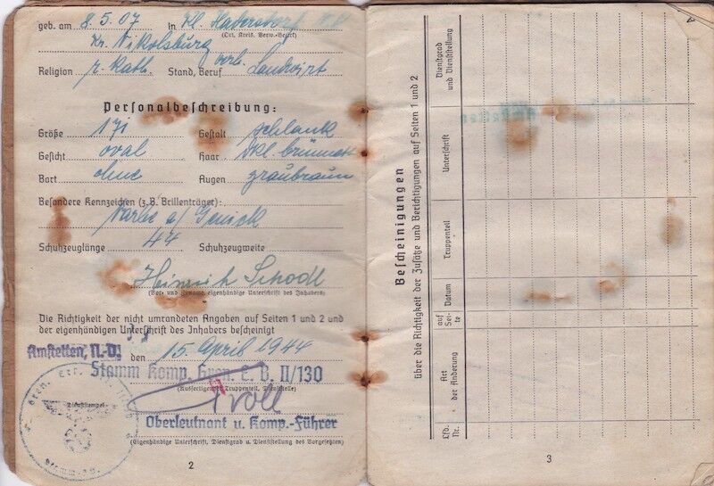 WWII German Wehrmacht Soldbuch - Grenadier Heinrich Schodl - Grenadier Regiment 474 - 254 Infanterie Division - Wounded by Grenade Fragments - Image 4