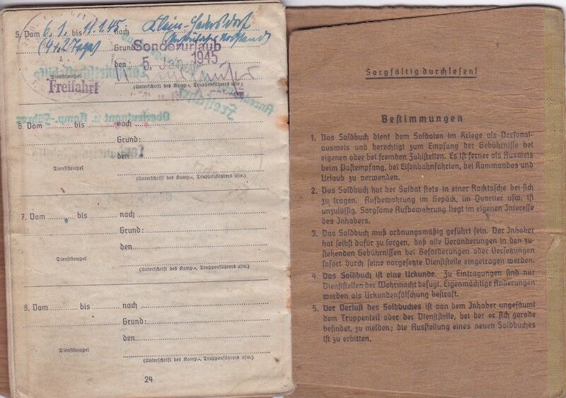 WWII German Wehrmacht Soldbuch - Grenadier Heinrich Schodl - Grenadier Regiment 474 - 254 Infanterie Division - Wounded by Grenade Fragments - Image 19