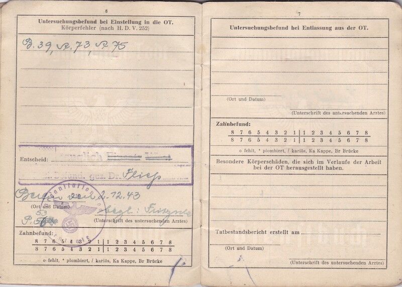 WWII German Organisation Todt Dienstbuch - OT-Meister Wilhelm Jäger - Einsatzgruppe Südost Serbia Skopje - - Image 6