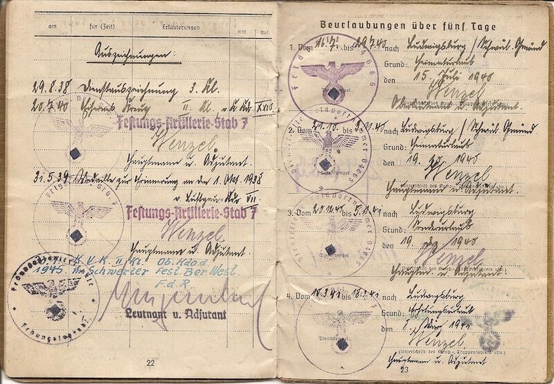 WWII German Wehrmacht Soldbuch ID & Award Documents - Tech-Oberinspektor Josef Friesch - Festungs Artillerie Stab 7 - Iron Cross (Layaway) - Image 17