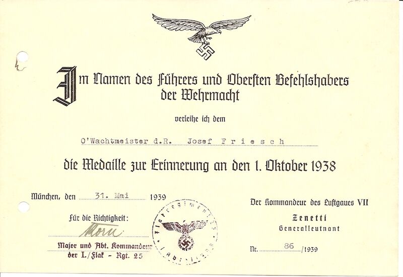 WWII German Wehrmacht Soldbuch ID & Award Documents - Tech-Oberinspektor Josef Friesch - Festungs Artillerie Stab 7 - Iron Cross (Layaway) - Image 21