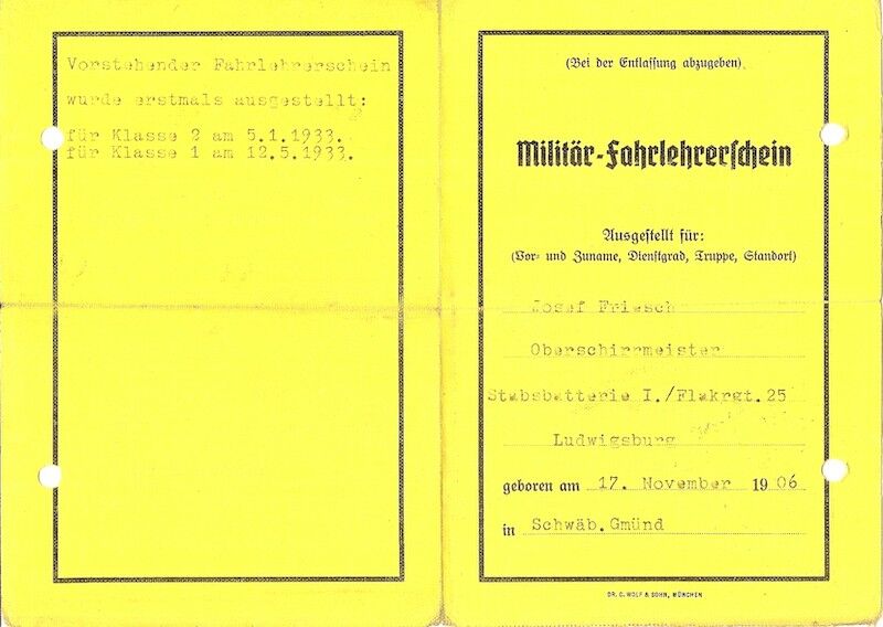 WWII German Wehrmacht Soldbuch ID & Award Documents - Tech-Oberinspektor Josef Friesch - Festungs Artillerie Stab 7 - Iron Cross (Layaway) - Image 27