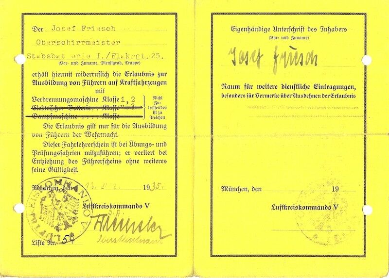 WWII German Wehrmacht Soldbuch ID & Award Documents - Tech-Oberinspektor Josef Friesch - Festungs Artillerie Stab 7 - Iron Cross (Layaway) - Image 28