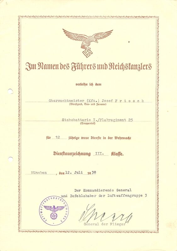WWII German Wehrmacht Soldbuch ID & Award Documents - Tech-Oberinspektor Josef Friesch - Festungs Artillerie Stab 7 - Iron Cross (Layaway) - Image 29